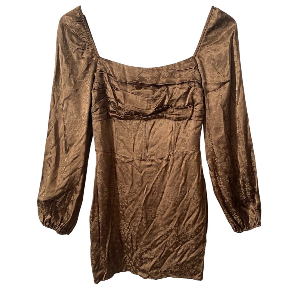 Storia Anthropologie Brown Floral Satin Jacquard Corset Mini Dress Square Neck S
